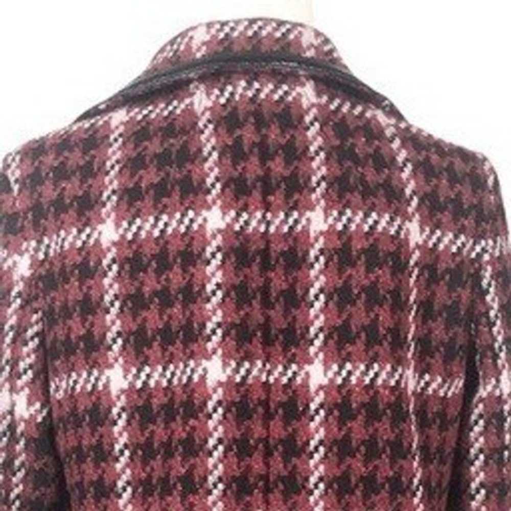 Express Womens NWT Red Houndstooth Plaid Faux Leather Trim Car Pea Coat Small - Picture 5 of 8